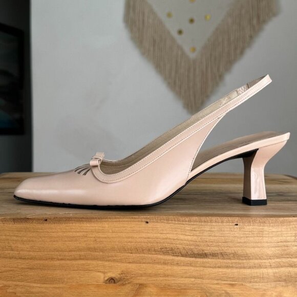 Vintage Via Spiga Box Leather Pink Light Beige Pointy Toe Slingback Kitten Heel - Picture 6 of 14